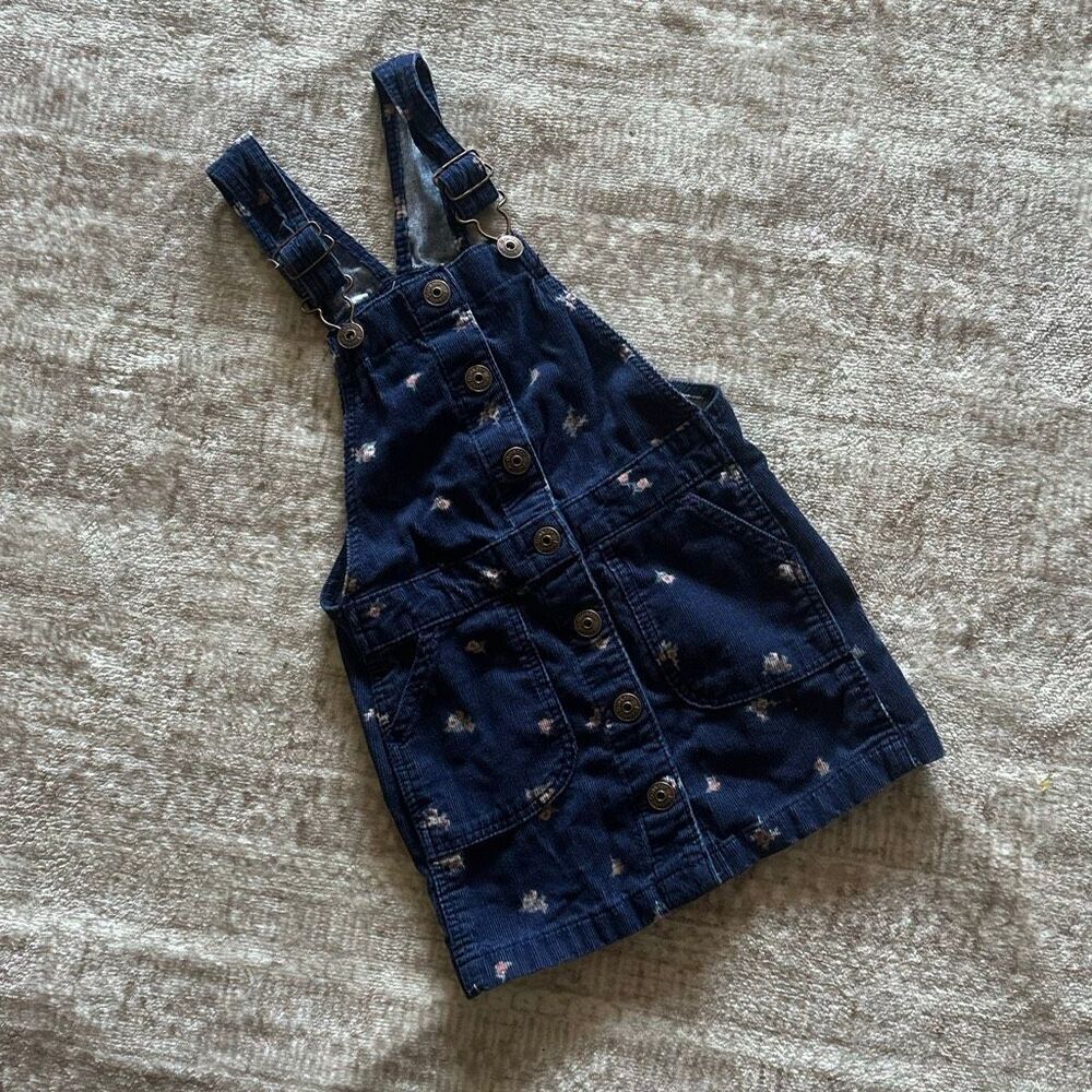 Osh kosh Bgosh Size 4 Blue corduroy Floral print overalls dress